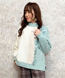 Tricolor color scheme knit Pullover(Ecru-F)