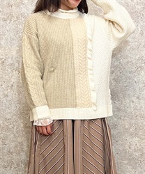 Tricolor color scheme knit Pullover(Beige-F)