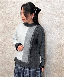 Tricolor color scheme knit Pullover