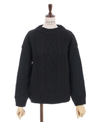 Sleeve lace mock neck knit(Black-F)
