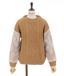 Sleeve lace mock neck knit(Camel-F)