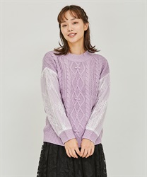 Sleeve lace mock neck knit