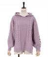 Sleeve lace up knit hoodie(Pink-F)