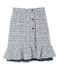 Check tweed frill skirt(Saxe blue-Free)