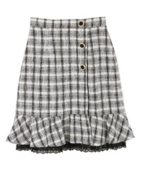 Check tweed frill skirt(Black-Free)