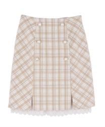 Check pattern button design skirt(Beige-Free)