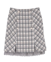 Check pattern button design skirt(Grey-Free)