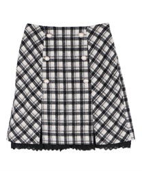 Check pattern button design skirt(Black-Free)