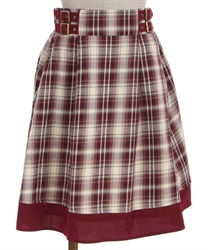 Belt design check Skirt(Wine-F)