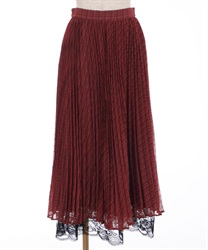 Sheer check pattern pleated skirt(Red-F)