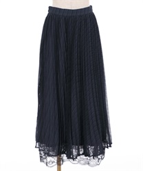 Sheer check pattern pleated skirt(Navy-F)