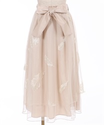 Feather embroidery tulle skirt(Beige-F)