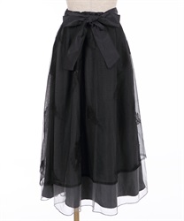 Feather embroidery tulle skirt(Black-F)