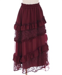 Tulle Lace Assed Skirt(Wine-F)