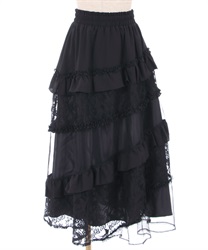 Tulle Lace Assed Skirt(Black-F)
