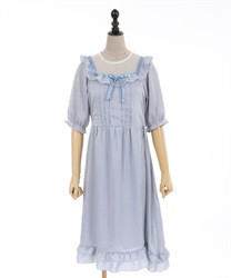 Message ribbon frills dress(Saxe blue-F)