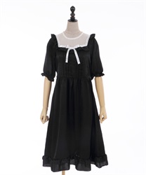 Message ribbon frills dress(Black-F)