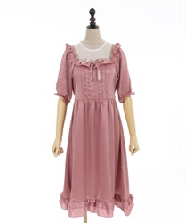 Message ribbon frills dress(Pink-F)