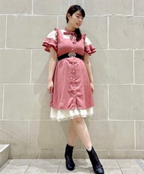 Lace switching flare sleeve Dress(Pink-F)
