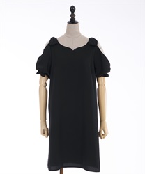 Shoulder lace A line Dress(Black-F)