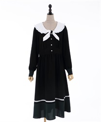 Long bicolor sailor dress(Black-F)