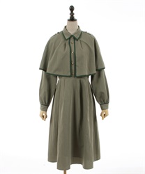Cape trench long sleeve Dress(Green-F)