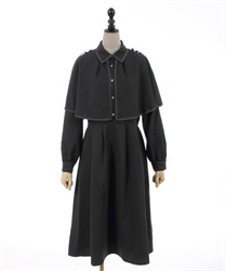 Cape trench long sleeve Dress(Black-F)