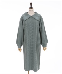 【Time Sale】Knit one-piece with collar design(Saxe blue-Free)