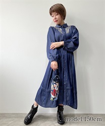 Flower embroidery volume sleeves shirt dress