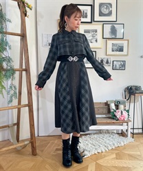 Brushed check bicolor Dress(Black-F)