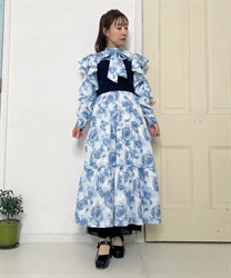 Gradient rose pattern Dress(Saxe blue-F)