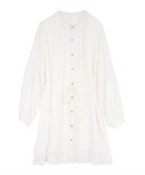 Shirt tunic with laces on hem(White-Free)