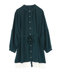 Shirt tunic with laces on hem(Green-Free)