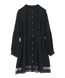 Shirt tunic with laces on hem(Black-Free)