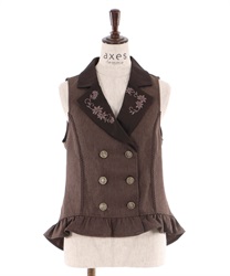 Flower embroidery lace-up vest(Brown-Free)