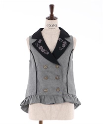 Flower embroidery lace-up vest(Grey-Free)