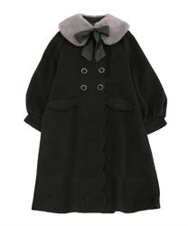 Long coat with fur tipet(Black-Free)