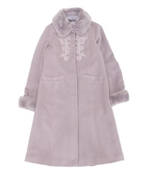 Long embroidery coat with fur collar(Lavender-M)