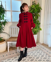 China button flare line coat(Red-F)