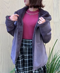 Short coat with fur(Purple-F)