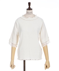 Color scheme mellow sleeve lace Pullover(Ecru-F)