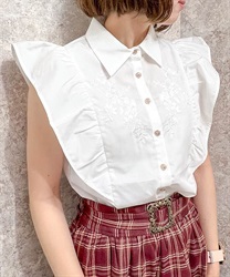 Embroidery plastic frills Blouse(White-F)