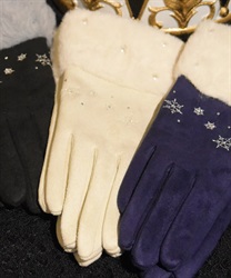 Snow embroidery x Pearl fur gloves(Ecru-F)