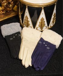 Snow embroidery x Pearl fur gloves