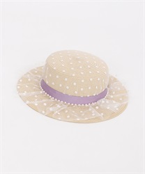Dotted tulle straw hat(Lavender-M)