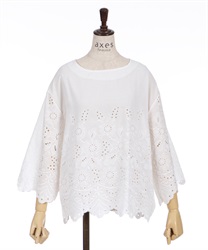 Panel embroidery Pullover(White-F)