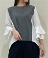 Different material switching sleeve frill Pullover(Grey-F)