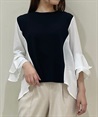 Different material switching sleeve frill Pullover(Black-F)