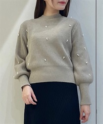 Knit Pullover with bijoux(Mocha-F)