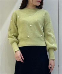 Knit Pullover with bijoux(Yellow green-F)